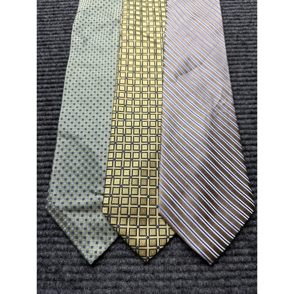 Izod Neckties Lot of 3 Mens 100% Silk Green Gold Brown Geometric Stripe